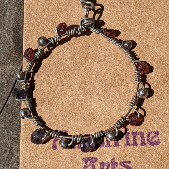 Hoop with Garnets, Kynite and 925 Silver Balls - Picture 3 of 4